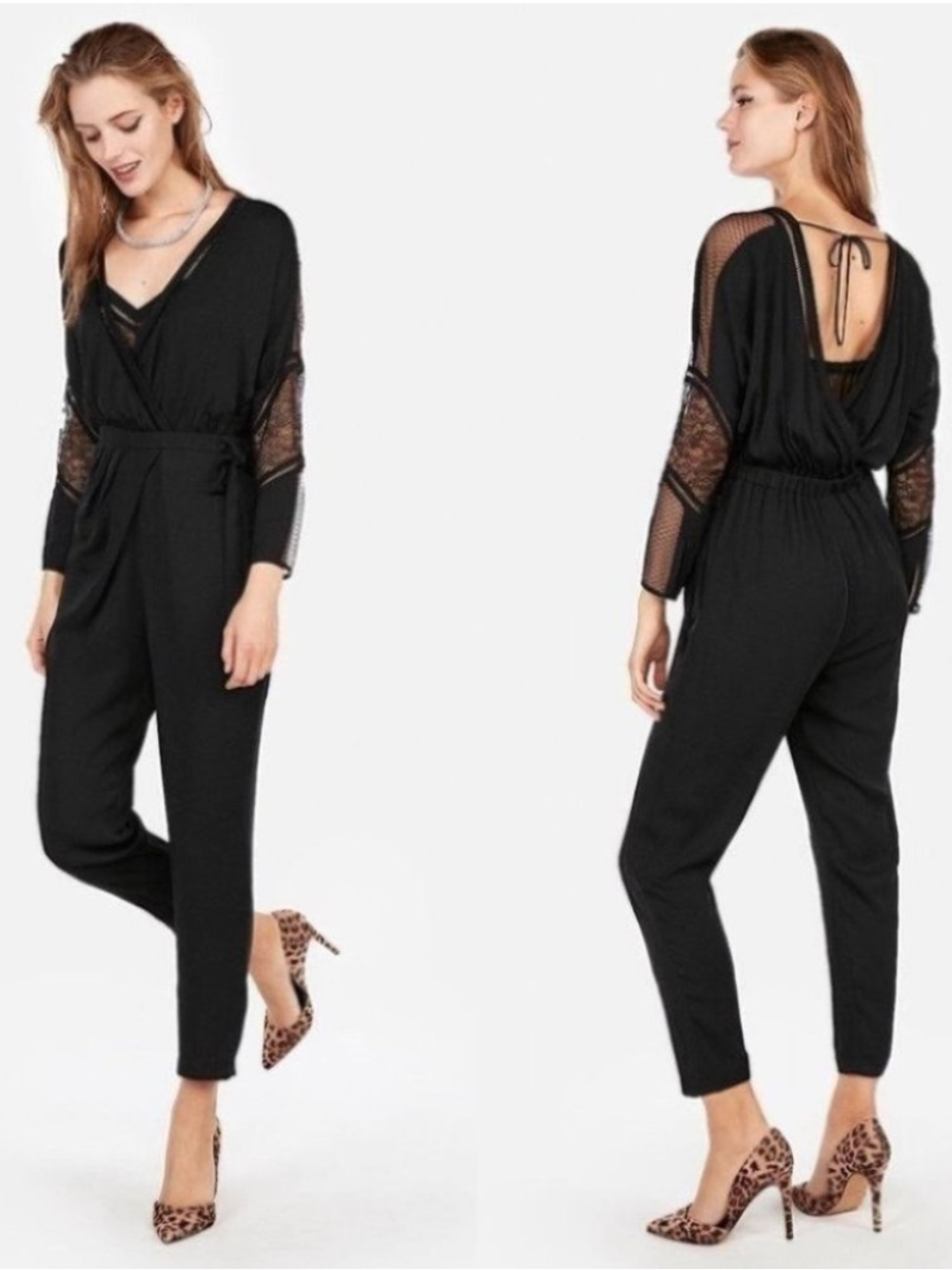 Express Edition Pieced Lace Tie Waist Jumpsuit Small